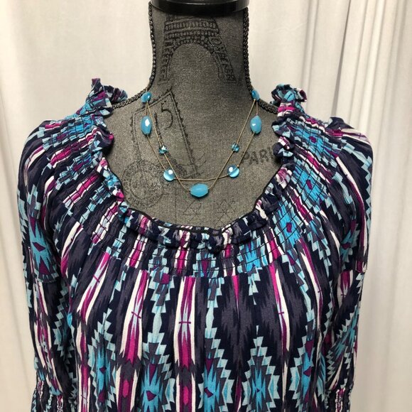 Rock and Roll Cowgirl Top Womens Sz Small Blue Fuchsia Blouse Aztec Western NEW - Picture 2 of 10
